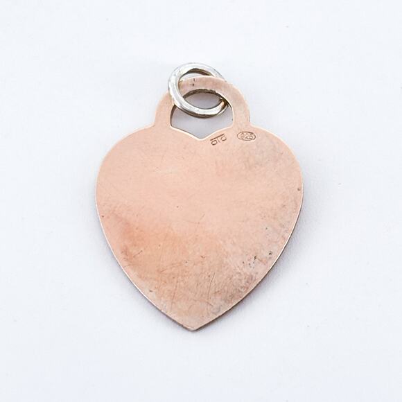 Vintage Sterling Silver 925 Rose Gold Tone Engravable Heart Dog Tag Charm - Picture 4 of 7